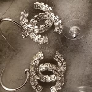 💕Chanel Authentic Rhinestone logo earrings, pre owned